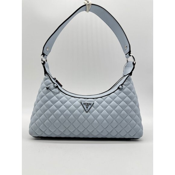 GUESS Everlee top zip quilted faux-leather small shoulder bag - Misty Light Blue - Picture 1 of 9